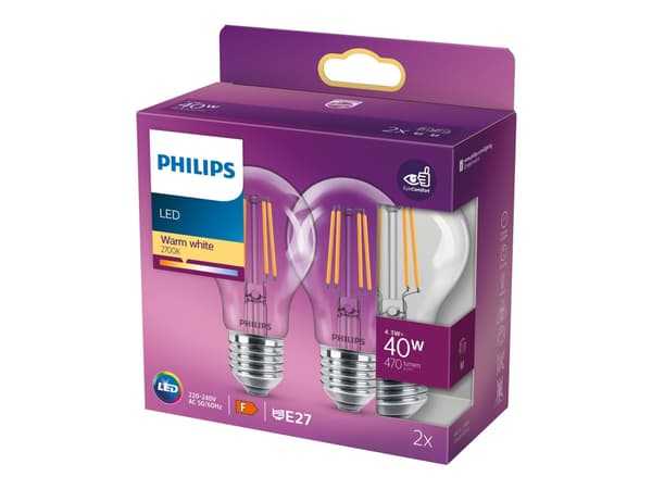 Philips Lamppu, 4,3 W, 40 W, E27, 470 lm, 15000 h, Lämmin valkoinen