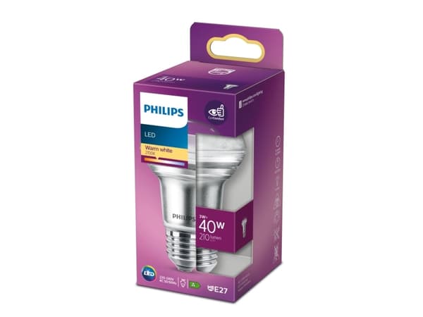 Philips - LED-pære for søkelys - form: R63 - E27 - 3 W (ekvivalent 40 W) - klasse A+ - varmt hvitt lys - 2700 K