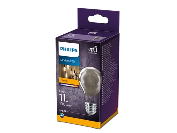 Philips - LED-filamentlyspære - form: A60 - E27 - 2.3 W (ekvivalent 11 W) - flammelys - 1800 K - røkfarget