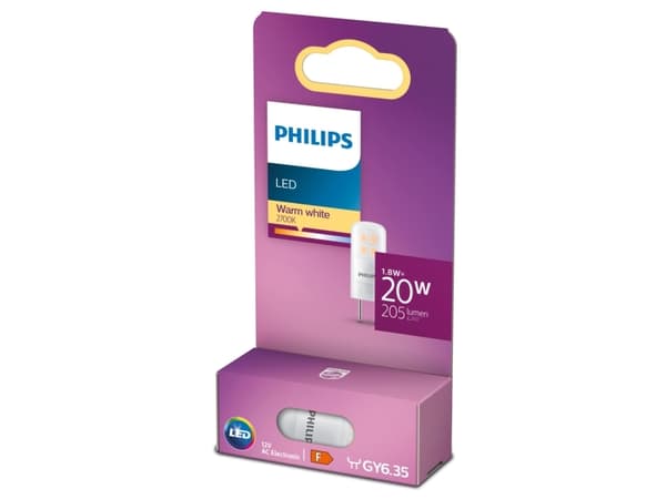 Philips - LED-glödlampa - form: kapsyl - GY6.35 - 1.8 W (motsvarande 20 W) - klass F - varmt vitt ljus - 2700 K