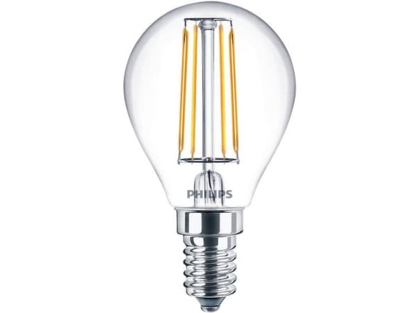 Philips - LED-glödlampa med filament - form: P45 - klar finish - E14 - 4.3 W (motsvarande 40 W) - klass F - varmt vitt ljus - 2700 K (paket om 2)