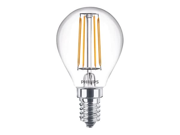 Philips - LED-glödlampa med filament - form: P45 - klar finish - E14 - 4.3 W (motsvarande 40 W) - klass F - varmt vitt ljus - 2700 K (paket om 2)