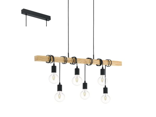 EGLO Townshend, 6 ampuller, E27, IP20, Sort, Brun Sort, Brun