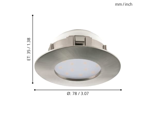 EGLO Pineda, Innsunket spotlight, Ikke-utskiftbare pærer, 6 W, 3000 K, 500 lm, Nickel