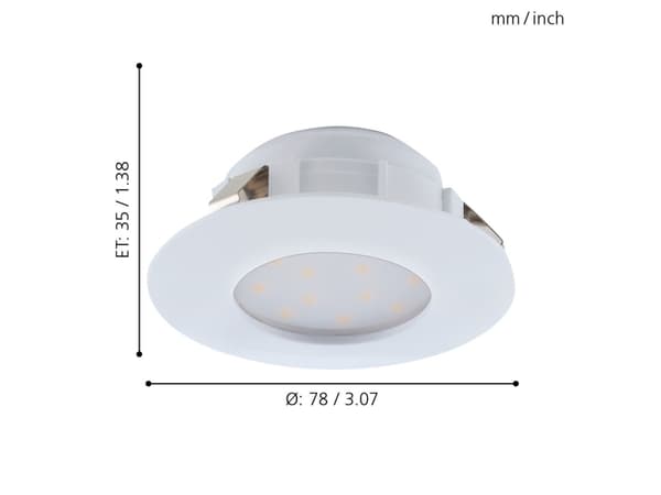 EGLO Pineda, Innsunket spotlight, Ikke-utskiftbare pærer, LED, 6 W, 3000 K, Hvit