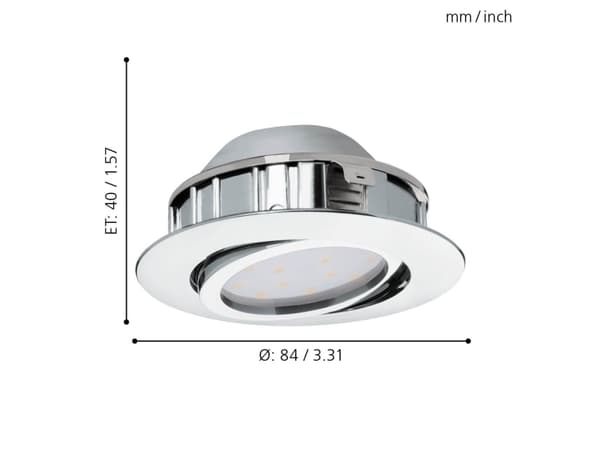 EGLO Pineda, Innsunket spotlight, Ikke-utskiftbare pærer, LED, 6 W, 3000 K, Kromfarget