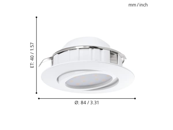 EGLO Pineda, Innsunket spotlight, Ikke-utskiftbare pærer, LED, 6 W, 3000 K, Hvit