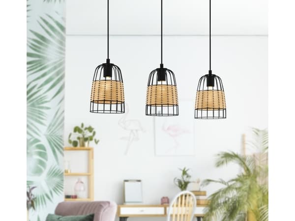 EGLO Anwick, Fleksibel montering, Sort, Brun, Sort, Brun, Stål, Rattan (vifte), Innendørs