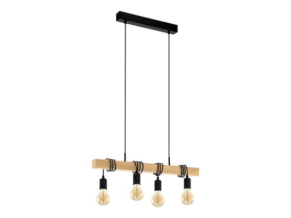 Eglo Townshend - Taklampe - 4 innganger - E27 - svart, brun Sort, Tre