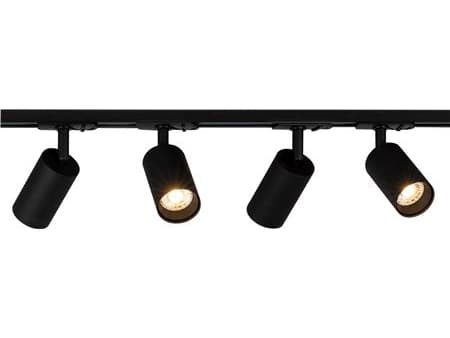 Spotlight Focus Track GU10 set 1-fas svart, vinklingsbar 90°, vridbar 350°, 1-fas adapter, IP20. 4 armaturer ingår.