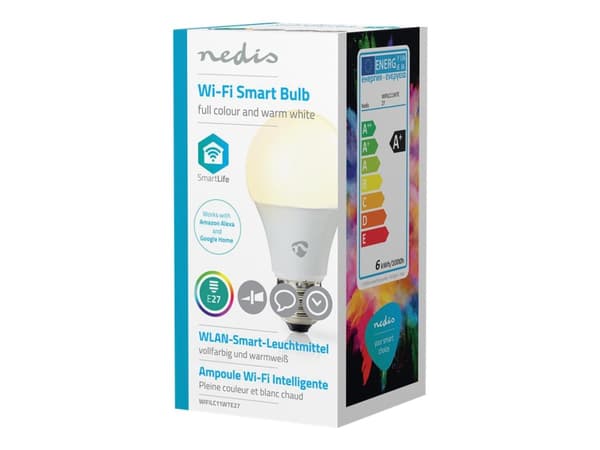Nedis Wi-Fi Smart WIFILC11WTE27 - LED-glödlampa - form: A60 - E27 - 6 W (motsvarande 40 W) - klass G - RGB-lampa - 2700 K - vit