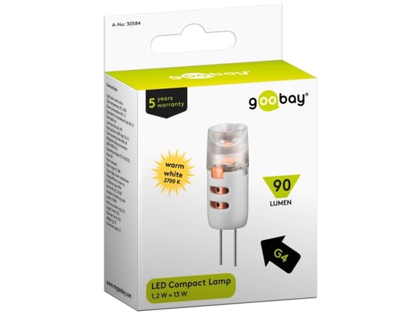 Goobay 30584, 1.2 W, 13 W, G4, 90 lm, 25000 h, Varmvit