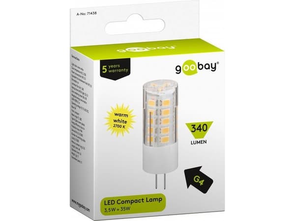 Goobay 71438, 3,5 W, 35 W, G4, 340 lm, 25000 h, Varmvit