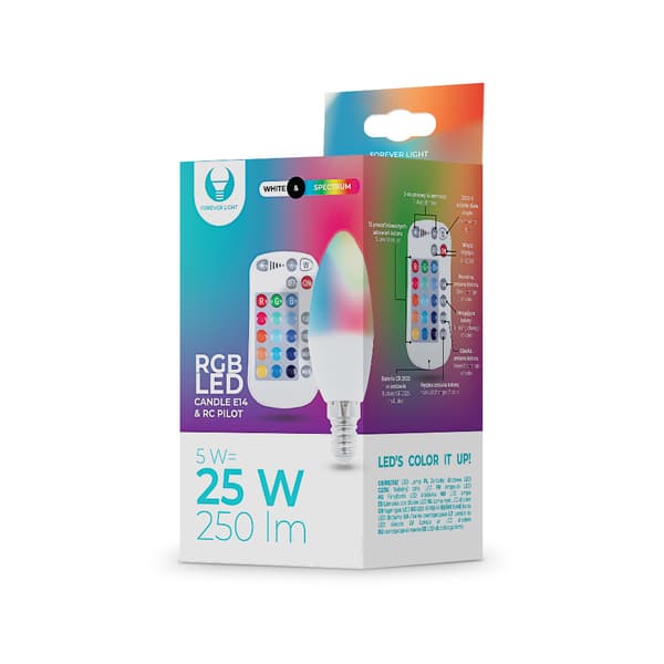 Forever LED-pære E14 C37 RGB med fjernkontrol