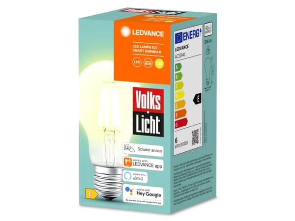 LEDVANCE SMART+, Smart glödlampa, Bluetooth, Transparent, LED, E27, Varmvitt