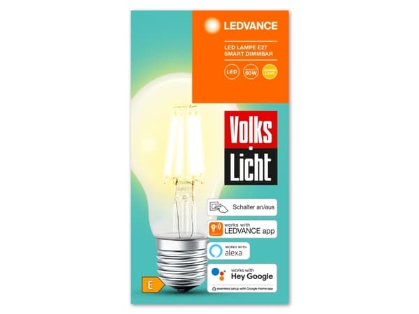 LEDVANCE SMART+, Smart glödlampa, Bluetooth, Transparent, LED, E27, Varmvitt