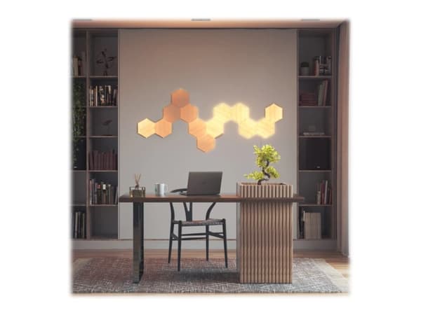 Nanoleaf Elements Starter Kit - Trådlös belysningspanel - LED x 13 - totalt: 24.83 W - varmt till kallt vitt ljus - sexhörning - trä