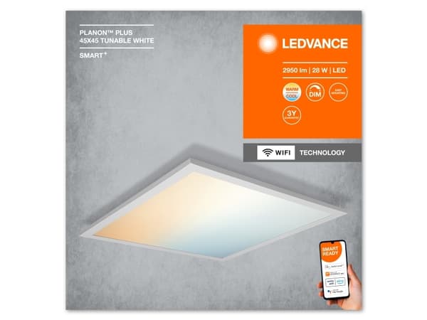 LEDVANCE SMART+ Planon Plus, Intelligent loftslys, Hvid, Wi-Fi, 3000 K, 6500 K, 2950 lm