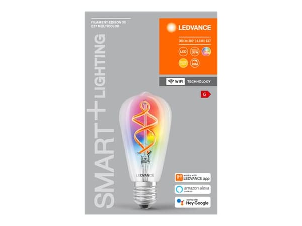 LEDVANCE SMART+ - LED-filamentlyspære - form: ST64 - E27 - 4.5 W (ekvivalent 30 W) - klasse G - 16 millioner farger / varmt hvitt lys - 2700 K - gjen