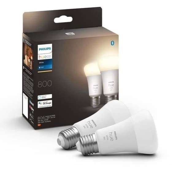 PHILIPS Hue White Smart LED-lampor E27 - Bluetooth-kompatibel paket med 2 st