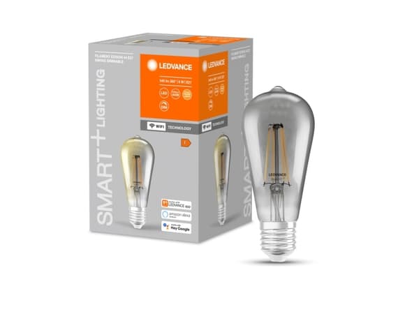 LEDVANCE SMART+ - LED-filamentlyspære - form: landlig - E27 - 6 W (ekvivalent 44 W) - klasse F - varmt hvitt lys - 2500 K - lysegrå