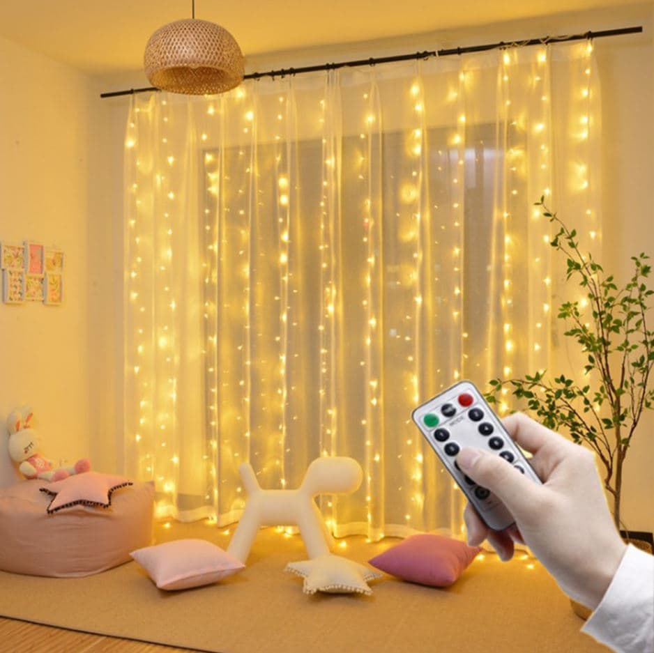 LED string ljus till gardin 3 x 3 meter 300 led - varmvit