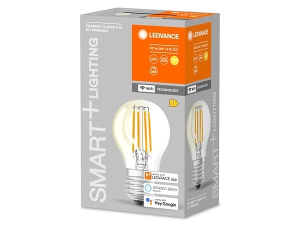 LEDVANCE SMART+ - LED-filamentlyspære - form: P40 - E27 - 4 W (ekvivalent 40 W) - klasse E - varmt hvitt lys - 2700 K - gjennomsiktig