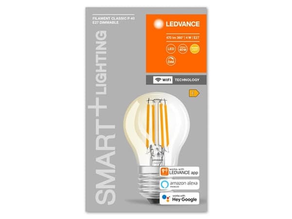 LEDVANCE SMART+ - LED-filamentlyspære - form: P40 - E27 - 4 W (ekvivalent 40 W) - klasse E - varmt hvitt lys - 2700 K - gjennomsiktig