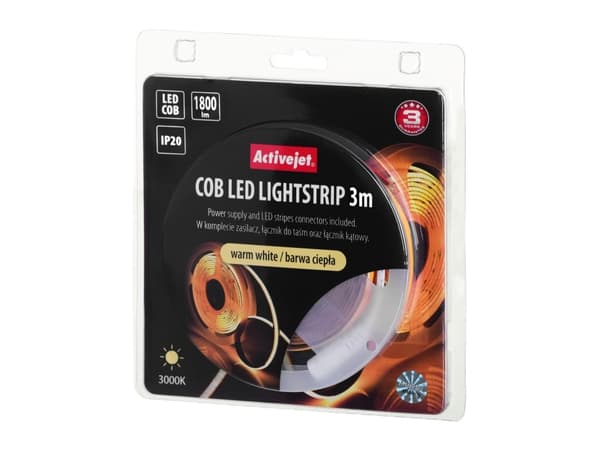 Activejet AJE-COB 3m ciep, Universale lysstriper, Innendørs, IP20, Varm hvit, 1800 lm, 19 W