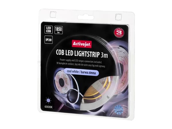 Activejet AJE-COB 3m zim, Universell belysningslist, inomhus, IP20, Kall vit, 1850 LM, 19 W