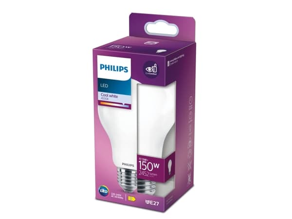 Philips - LED-glödlampa med filament - form: A67 - glaserad finish - E27 - 17.5 W (motsvarande 150 W) - klass D - svalt vitt ljus - 4000 K
