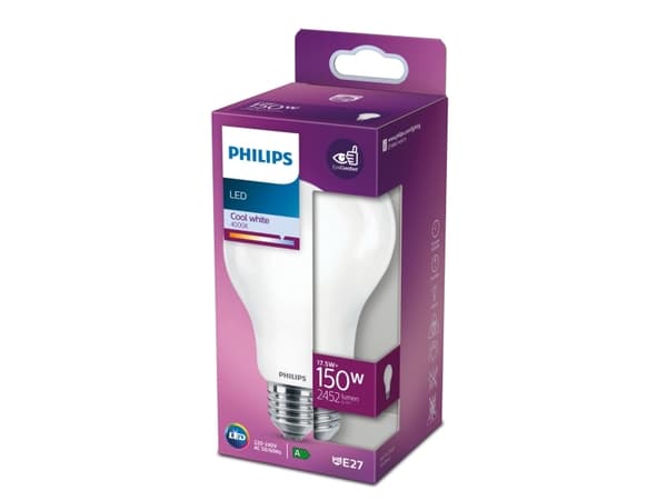 Philips - LED-glödlampa med filament - form: A67 - glaserad finish - E27 - 17.5 W (motsvarande 150 W) - klass D - svalt vitt ljus - 4000 K