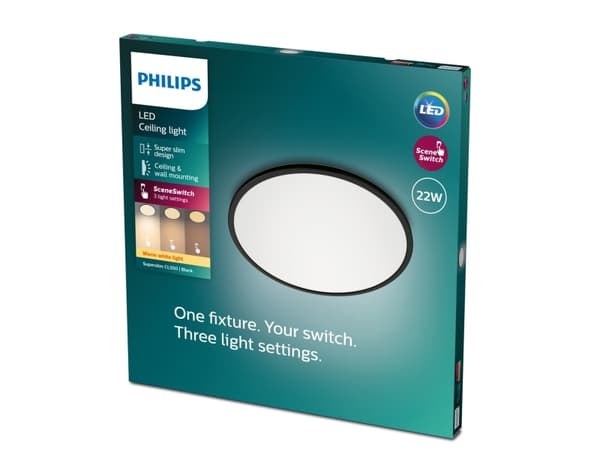Philips Superslim CL550 - Vegg/taklampe - LED - 22 W - 2700 K - rund - svart