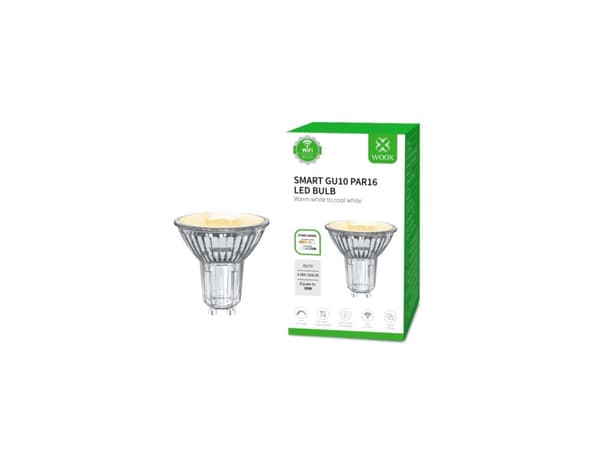 WOOX R5143, Smartpære, Wi-Fi/Bluetooth, Hvit, 802.11b, 802.11g, Wi-Fi 4 (802.11n), Aluminium, Glass, GU10