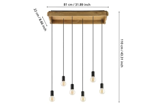 EGLO Wootton, 6 ampuller, E27, IP20, Sort, Brun