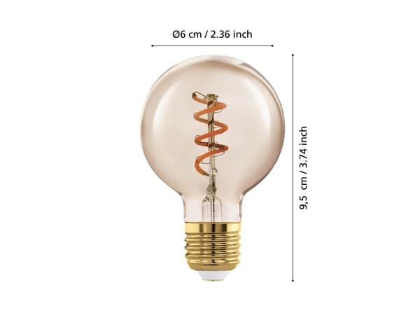Eglo - LED-glödlampa med filament - form: G60 - E27 - 4 W (motsvarande 15 W) - varmt vitt ljus - 2000 K - bärnsten