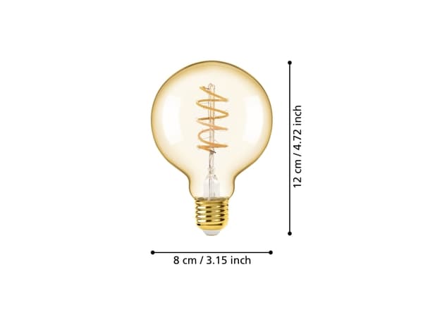 Eglo - LED-filamentlyspære - form: G80 - E27 - 4 W (ekvivalent 25 W) - varmt hvitt lys - 2000 K - globus - ravgul