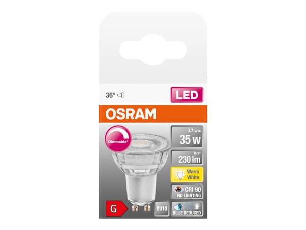 OSRAM LED SUPERSTAR + - LED-spotlight - form: PAR16 - GU10 - 3.7 W (motsvarande 35 W) - klass G - varmt vitt ljus - 2700 K