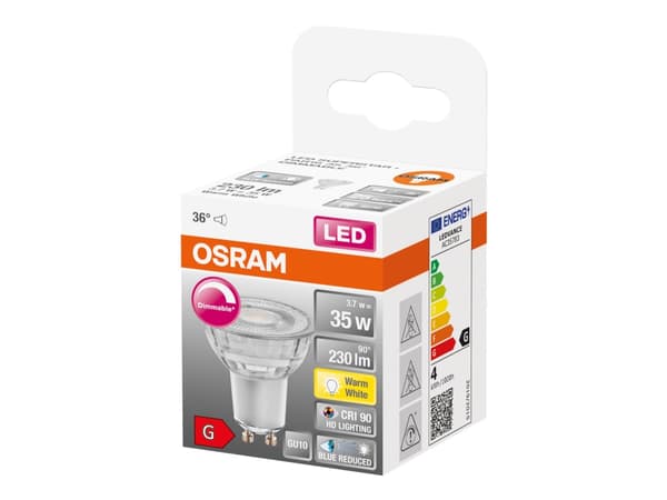 OSRAM LED SUPERSTAR + - LED-spotlight - form: PAR16 - GU10 - 3.7 W (motsvarande 35 W) - klass G - varmt vitt ljus - 2700 K