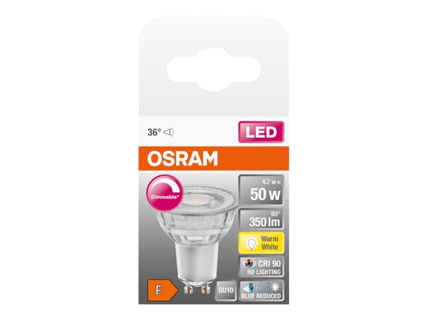 OSRAM LED SUPERSTAR + - LED-spotlight - form: PAR16 - GU10 - 4.7 W (motsvarande 50 W) - klass F - varmt vitt ljus - 2700 K