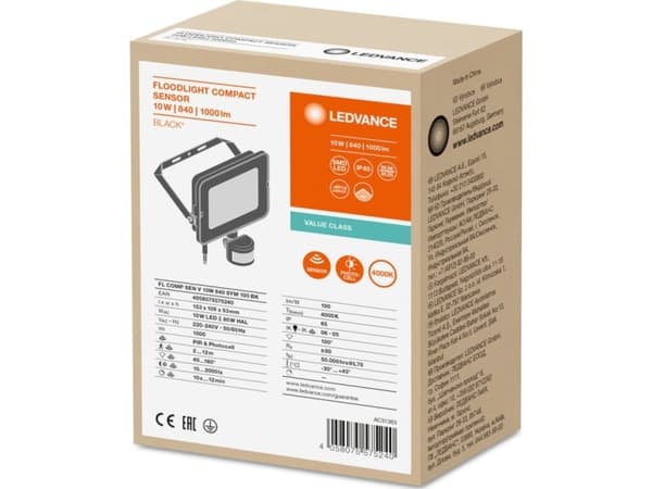 Ledvance flomlys LED-projektor FLOMKOMPAKT SENSOR V 10W 840 SYM 100 BK 4058075575240