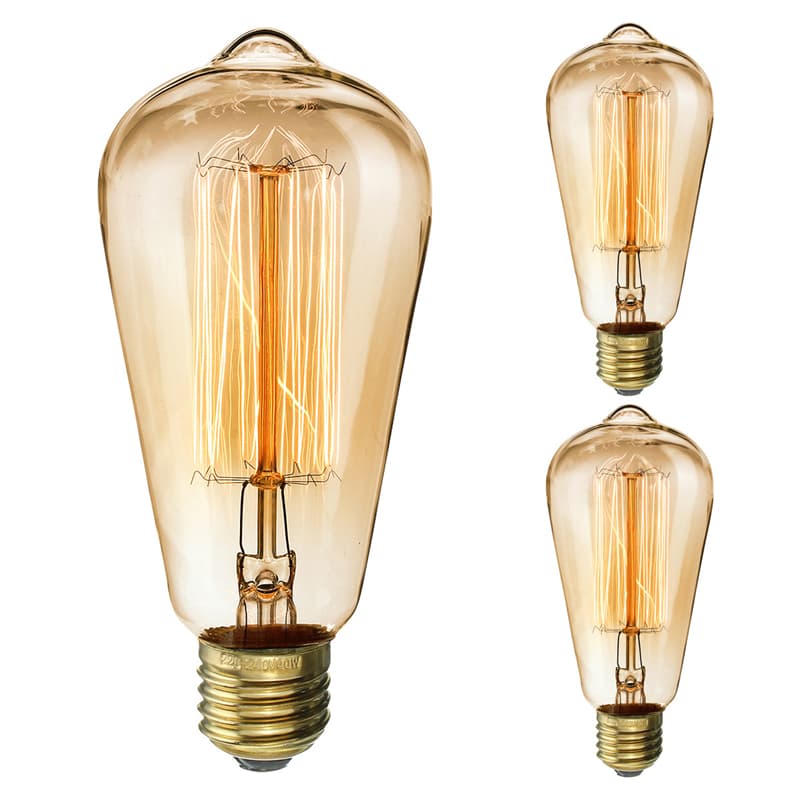 Set med 3 Vintage Edison glödlampor Glödlampa 40W E27 Skruv glödlampa ST64 Antik stil Retro Varmvitt 3000K Ra>90 Bärnstensglas
