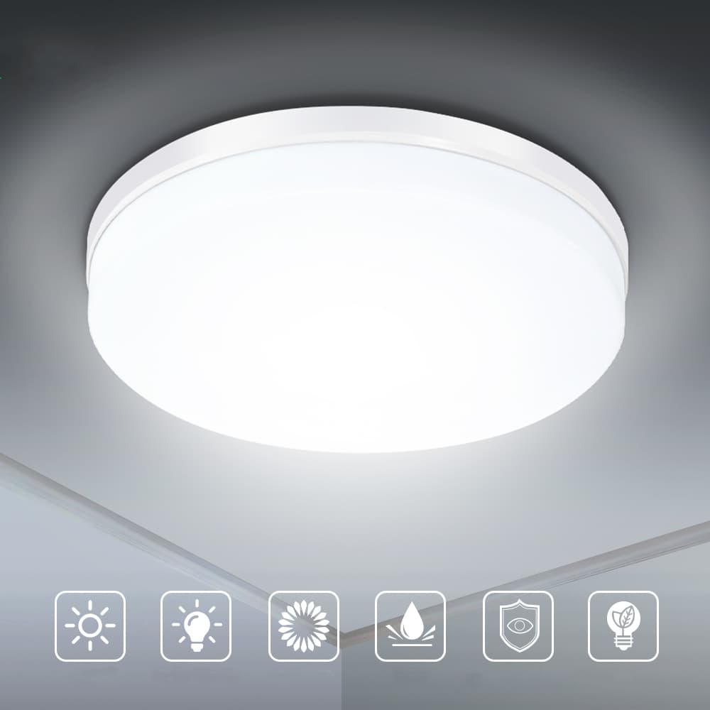 LED taklampor badrum, SOLMORE 24W 2200LM taklampor, 150W ekvivalent, IP54 vattentät, 5000K dagsljus Modernt inbäddat, för badrum Sovrum