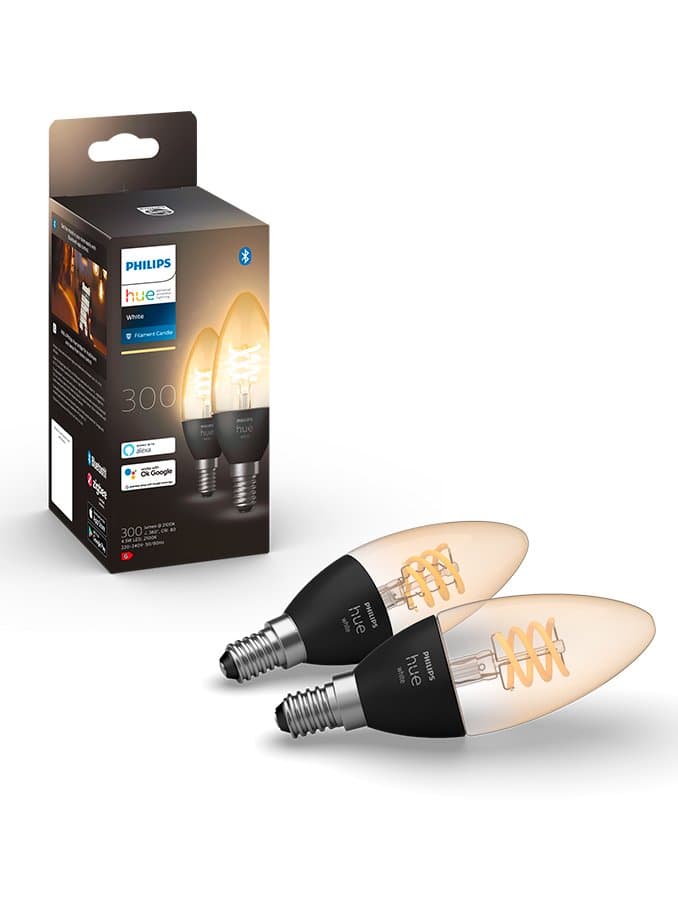 E14 - Philips Hue White LED Filament Candle 2-pack