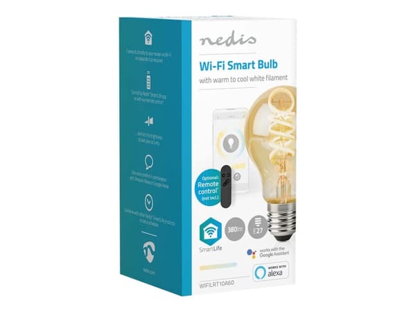 Nedis SmartLife - LED-glödlampa med filament - form: päron - E27 - 4.9 W (motsvarande 40 W) - klass G - varmt till kallt vitt ljus - 1800-6500 K - gu