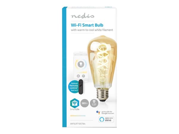 Nedis SmartLife - LED-glödlampa med filament - form: ST64 - E27 - 4.9 W (motsvarande 40 W) - klass G - varmt till kallt vitt ljus - 1800-6500 K - gul