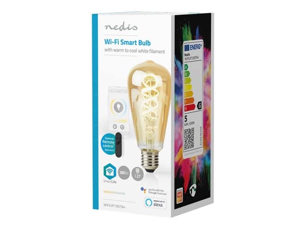 Nedis SmartLife - LED-glödlampa med filament - form: ST64 - E27 - 4.9 W (motsvarande 40 W) - klass G - varmt till kallt vitt ljus - 1800-6500 K - gul