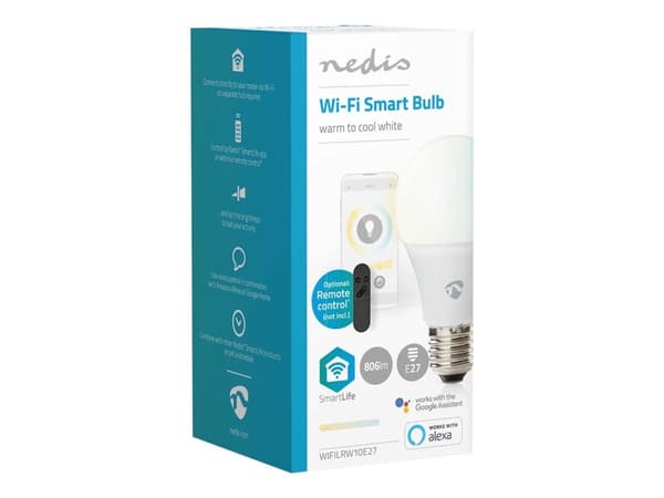 Nedis SmartLife, Älylamppu, Wi-Fi, Valkoinen, LED, E27, Viileä valkoinen, Lämmin valkoinen