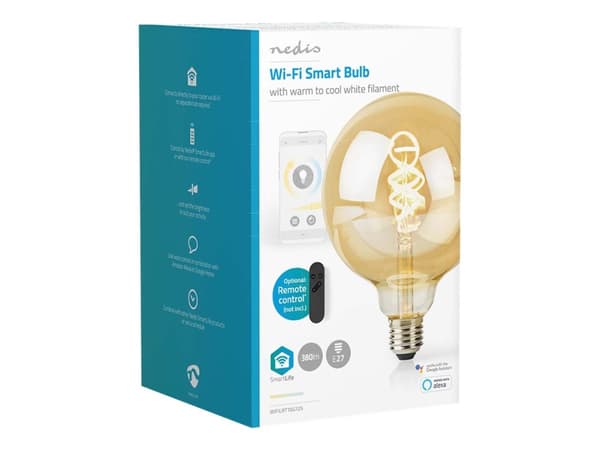 Nedis SmartLife - LED-glödlampa med filament - form: glob - E27 - 4.9 W (motsvarande 40 W) - klass G - varmt till kallt vitt ljus - 1800-6500 K - gul
