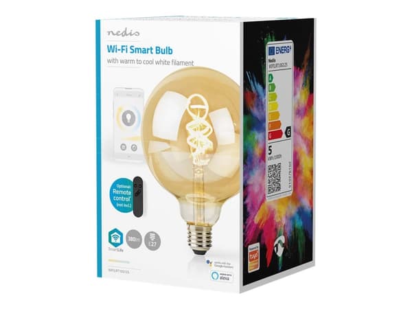 Nedis SmartLife - LED-glödlampa med filament - form: glob - E27 - 4.9 W (motsvarande 40 W) - klass G - varmt till kallt vitt ljus - 1800-6500 K - gul